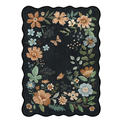 Lahome Floral Rugs for Living Room, 5x7 Area Rugs Ultra-Thin Soft Washable Rug, Non-Slip Bedroom Rug Stain Resistant Boho Flore Carpet for ‎Dining Room Office (5x7ft,Black/Grey)