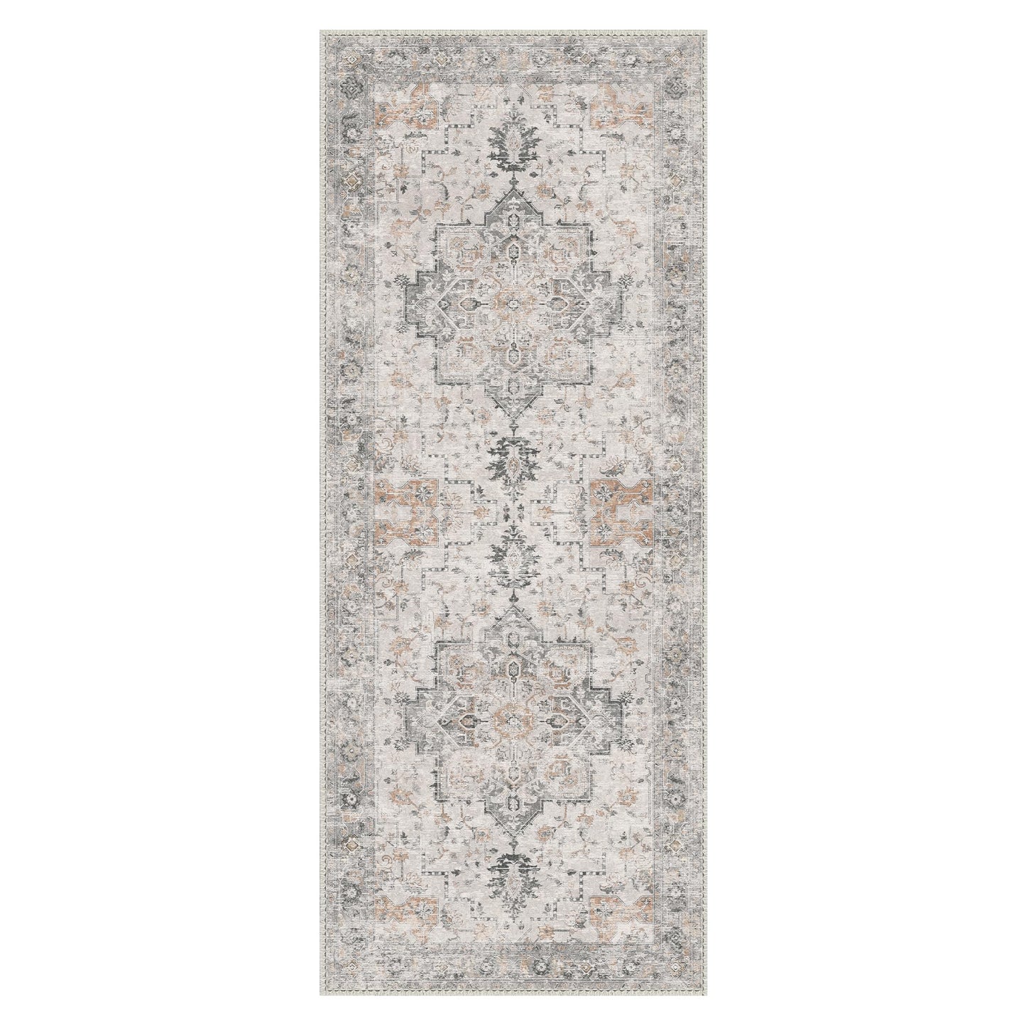 GENIMO 2'6''X6 Runner Rug Non Slip, Machine Washable Hallway Runners, Low Plie & Thin Vintage Rug for Hallway, Kitchen, Laundry, Entryway, Bedroom & Living Room, Light Taupe Brown