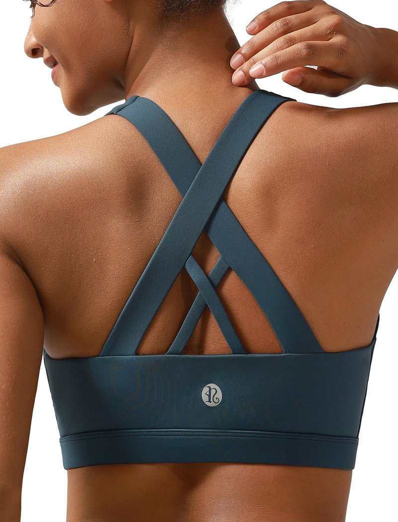 RUNNING GIRL White Sports Bra for Women, Criss-Cross Back Padded Strappy Sports Bras High Support Yoga Bra with Removable Cups(2353_Dark Blue_S)