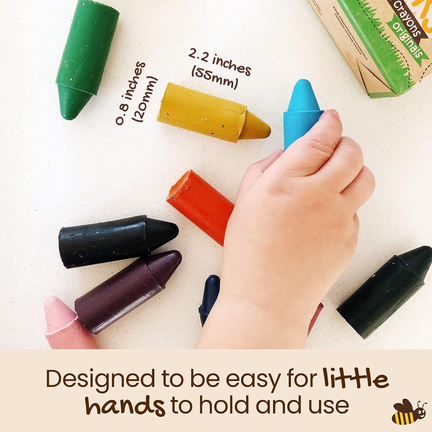 Honeysticks 100% Pure Beeswax Crayons (12 Pack) - Non Toxic Crayons, Safe for Babies and Toddlers, for 1 Year Plus, Handmade in New Zealand with Natural Beeswax, Food-Grade Colors, Eco-Friendly