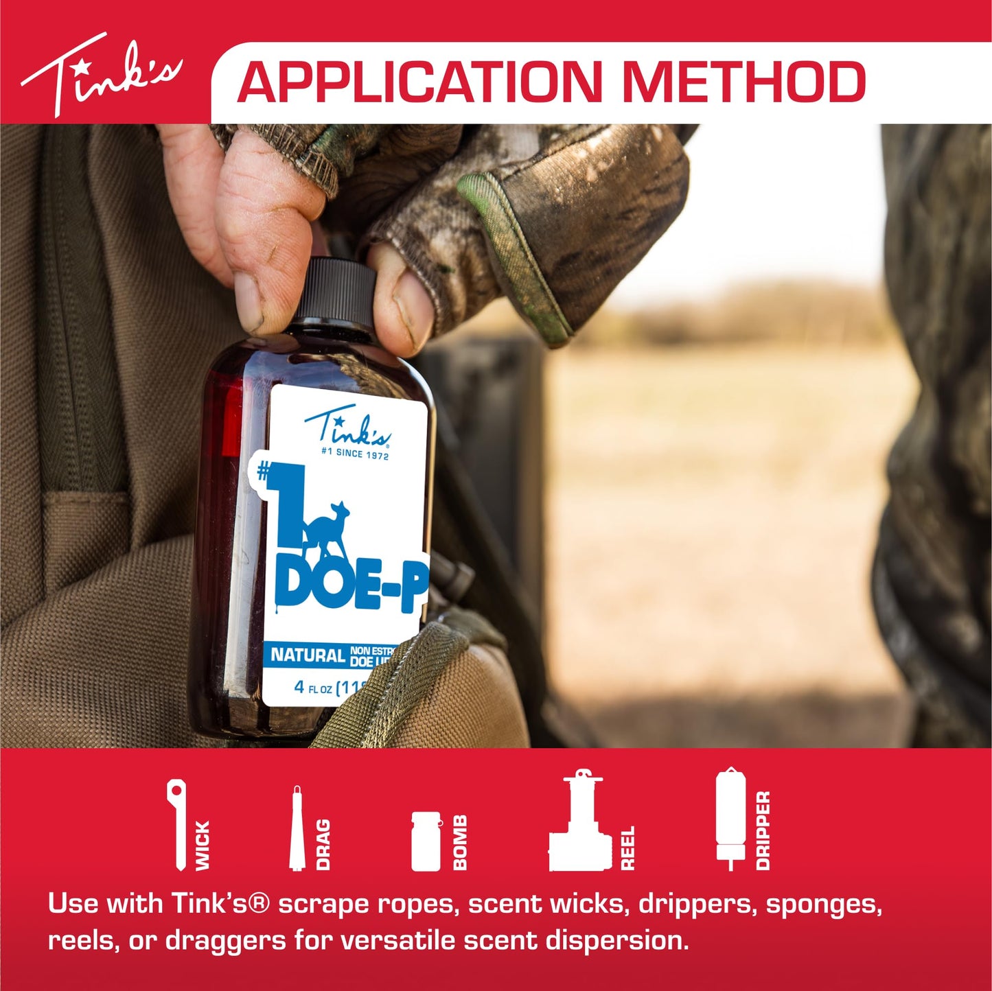 TINK'S #1 Doe-P Calming Deer Attractant | Liquid Non-Estrous Doe Urine Scent for Hunting (4 fl oz) - Superior & Long Lasting Doe Urine Hunting Scents - Hunting Lure/Attractant - Advanced Deer Lure