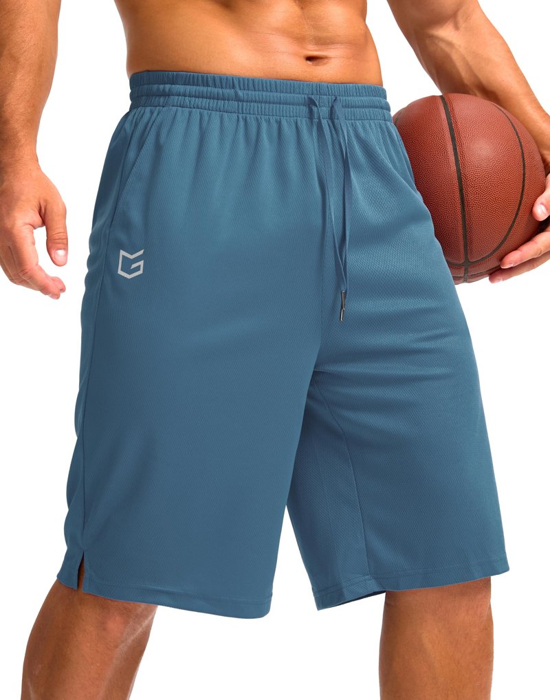 G Gradual Men's Athletic Shorts with Pockets 9" / 11" Long Basketball Shorts Lightweight Quick Dry Gym Workout Shorts for Men(Dusty Blue,L)