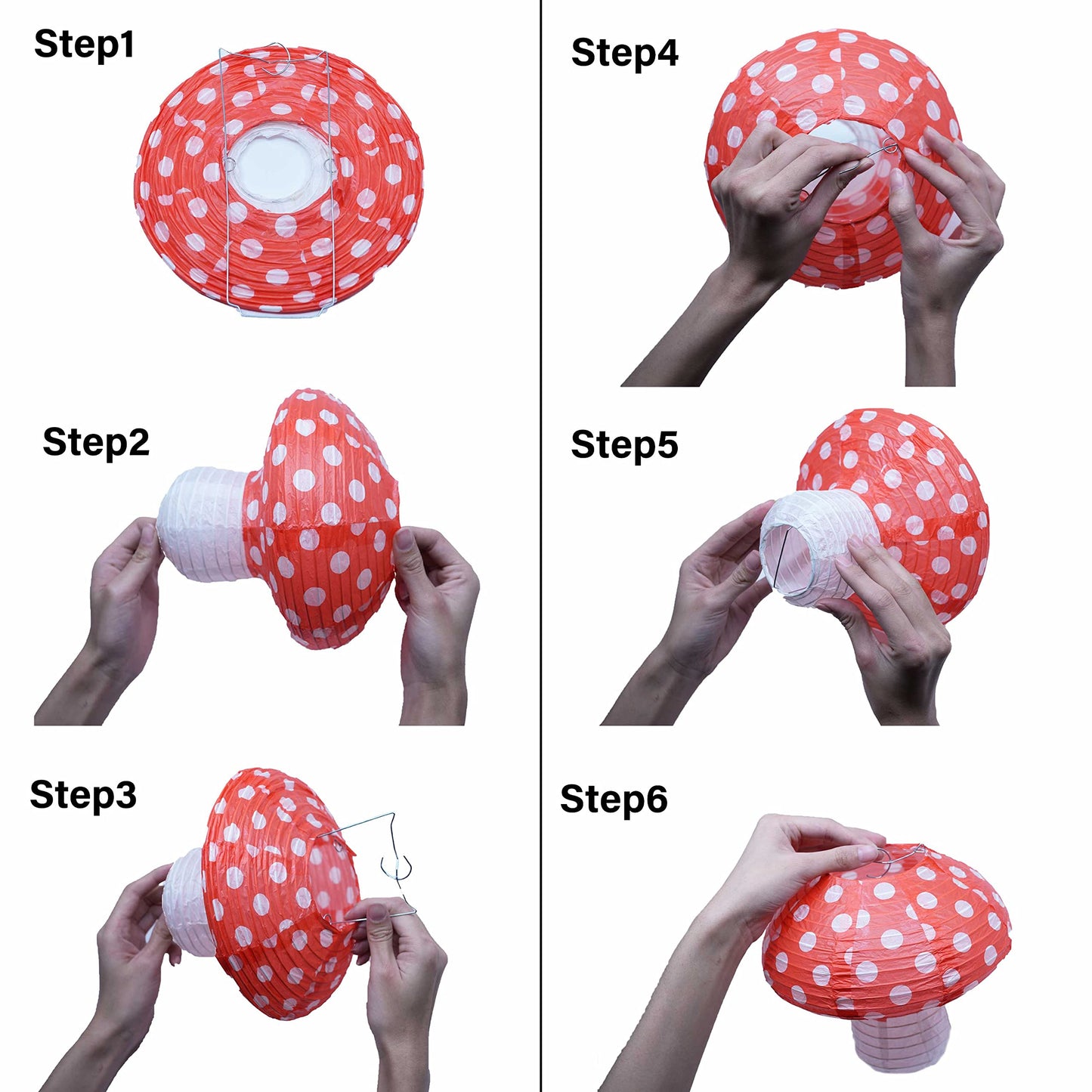 6Pack Mushroom Paper Lanterns, Cynzia Large Paper Lanterns Wonderland Forest Jungle Theme Hanging Ornament, 3D Mushroom Decor Foldable Paper Lantern for Garden, Christmas, Party, Nursery