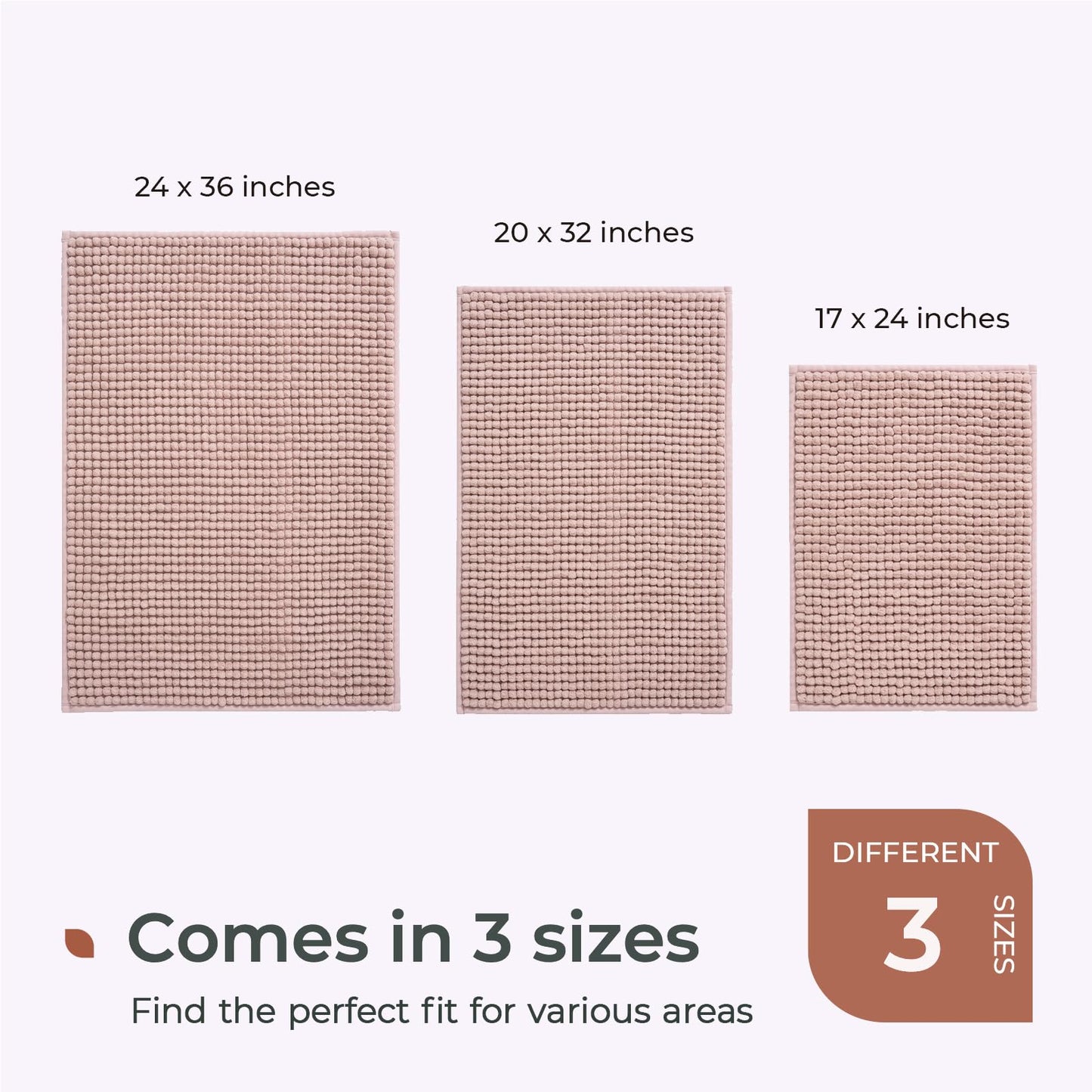 FRESHMINT Thick Chunky Chenille Bathroom Rugs 17"x24", Non Slip Bath Mat for Bathroom Floor, Large Soft Bathroom Decor Accessories, Cute Shower Mat Water Absorbent, Washable, Dusty Pink