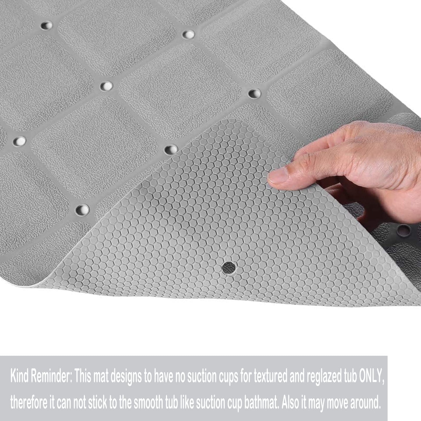 Webos Foldable Non Slip Silicon Bath Mat Bathtub mat no Suction Cups Shower mats for Textured Tub and Reglazed Tub (Foldable -Grey, 28-inch x 14-inch)