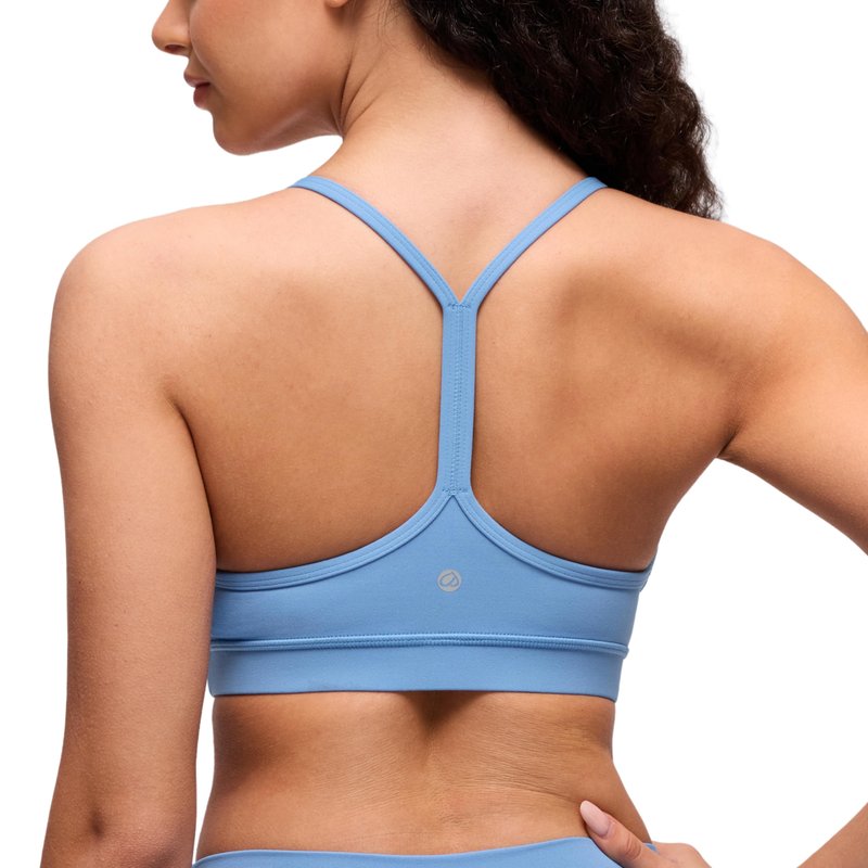 CRZ YOGA Butterluxe Y Back Sports Bras for Women - Padded Racerback Low Impact Spaghetti Thin Strap Workout Yoga Top Party Blue Small