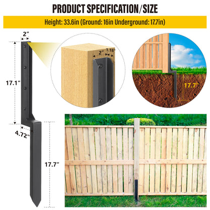 Epcee Heavy Duty Steel Fence Post Repair Stakes, Fence Post Anchor Ground Spike, for Repair Tilted/Broken Wood Fence Post (1 Pack/Black
