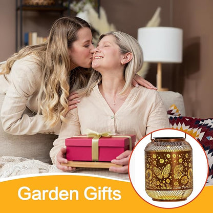 2 Pack Solar Lanterns Outdoor Waterproof Butterfly Garden Decor Birthday Gifts for Women Mom Grandma Hanging Solar Lights Metal Decoration Outside for Yard, Patio, Backyard, Porch, Pathway