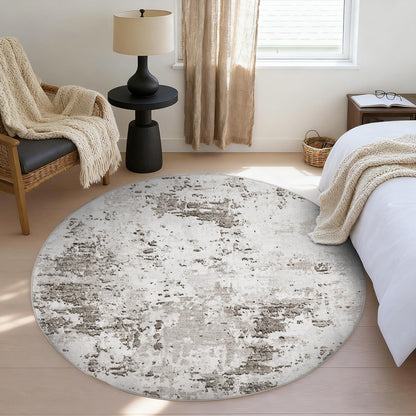ROYHOME Modern Abstract 6x6 Round Area Rug Non Slip Non Shedding Rug Low Pile Stain Resistant for Bedroom Living Room Office Dining Room,Taupe/Beige