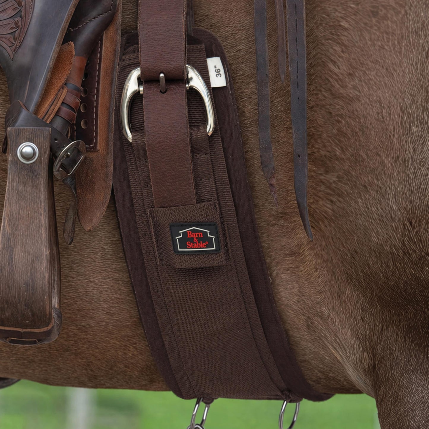 BARN & STABLE Western Horse Cinch with Stainless Steel Double Roller Buckles, Anti-Slip Terry Lining, Comfortable Western Saddle Girth for Stable Saddle Fit, Trail Riding and Ranch Work
