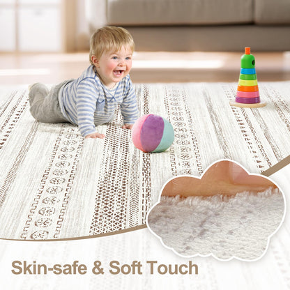 kakania 5x7 Washable Area Rug: Non Slip Soft Thin Carpet, Boho Geometric Modern Decor, Easy Clean Indoor Floor Rugs for Living Room Bedroom Kids Dorm Office Dining - Brown
