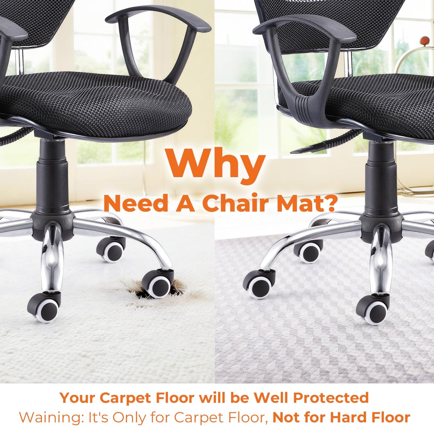 SHAREWIN Office Chair Mat for Carpeted Floors, 48" x 30" Desk Chair Mat for Rolling Chairs on Low Pile Carpets, Easy Glide Floor Mat for Home, Gaming