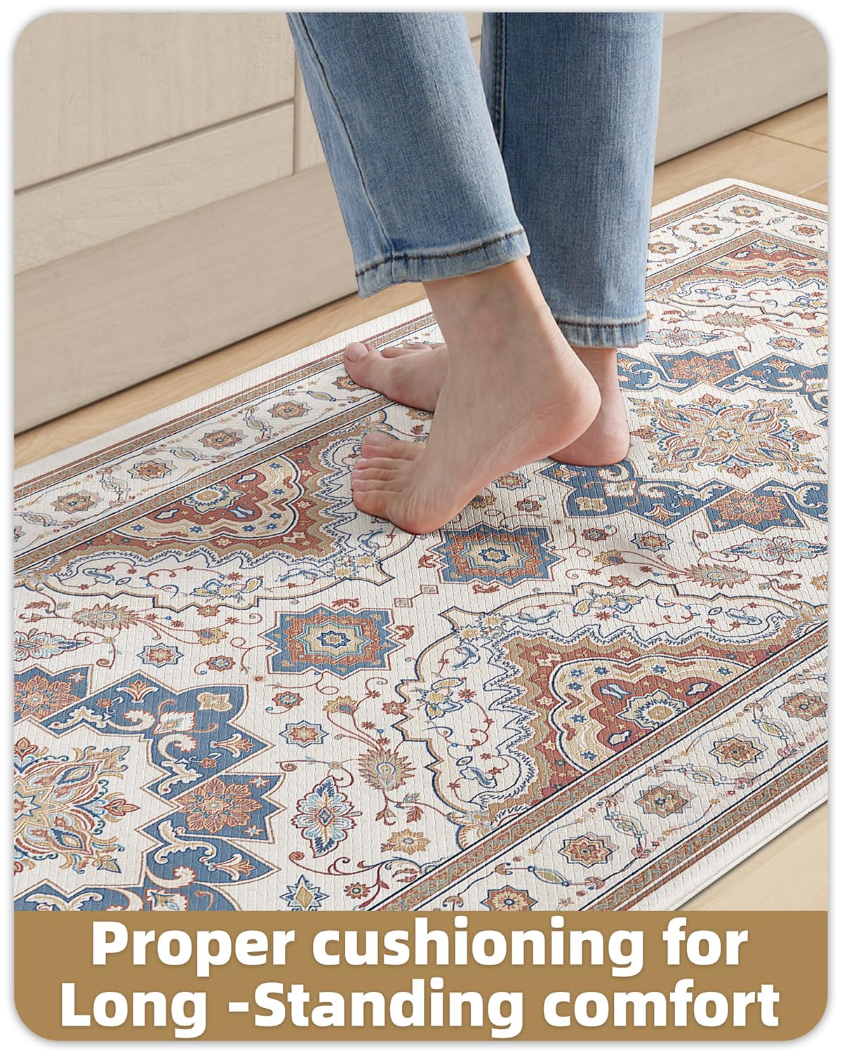 Color&Geometry Anti Fatigue Kitchen Floor Mats, Cushioned Boho Rugs,Waterproof Non Slip Kitchen Runner for Sink, Standing Mats for Office,24"x87",Oatmeal