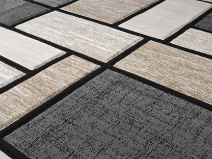 HADBA Modern 4x5 Sand Geometric Living Room Rug - Area Rugs for Living Room Dining & Bedroom - Hand Carved Runner Carpet - Durable Polyester - Non-Fade Stain-Resistant - Turkish Made