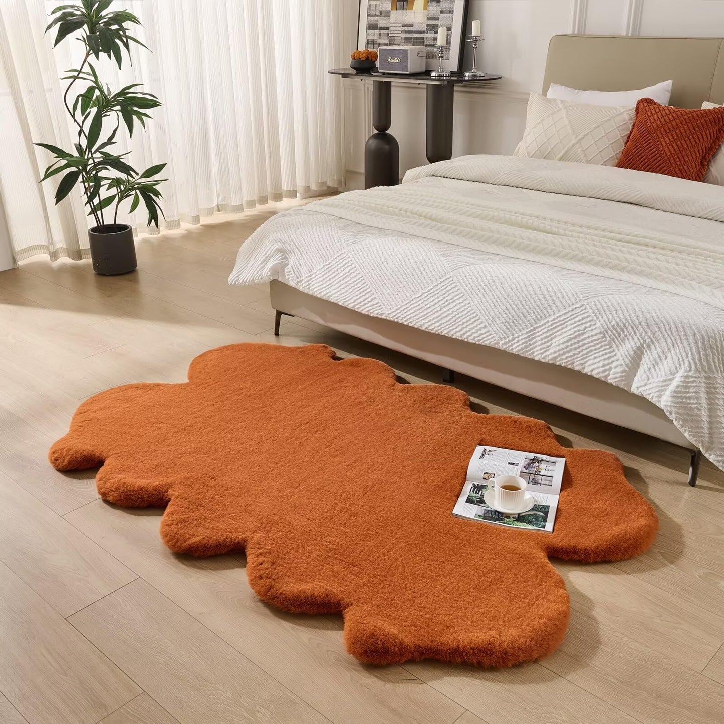 Animebody 1700GSM Fuzzy Faux Sheepskin Fur Area Rug,Extra Soft Faux Fur Mat,Fluffy Shaggy Fur Rug for Bedroom Living Bedside Rug Room Decor-Burnt Orange, 2 x6 ft