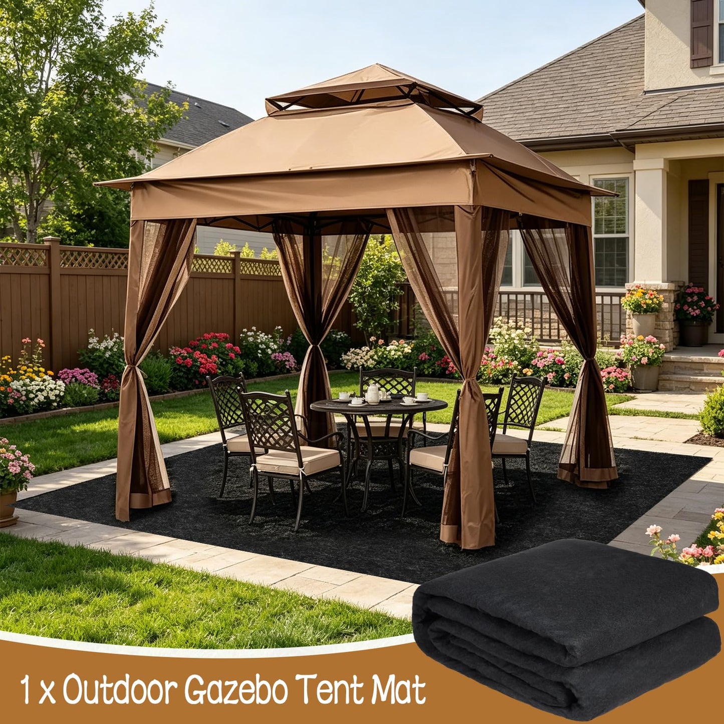 HFYZZ 13x13 ft Outdoor Gazebo Mat, Waterproof Thickened Outdoor Patio Gazebo Tent Rugs Foldable Floor Blanket for Gazebo Picnic Hiking Lawn Outdoor Supplies Garden