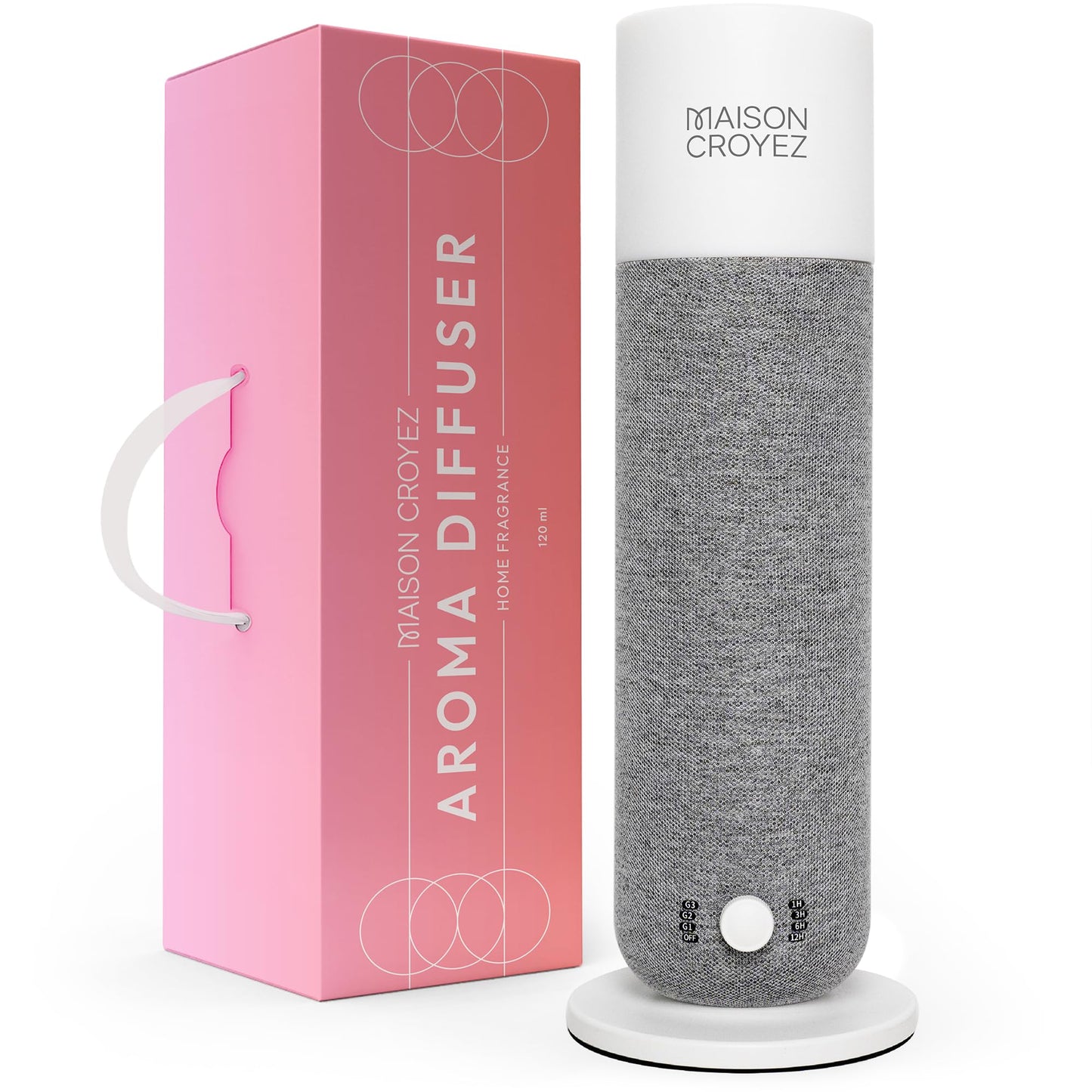 Maison Croyez Waterless Essential Oil Diffuser (120ml Bottle) – Nebulizing Aroma Diffuser, 3 Intensity Levels, 1/3/6H Timer + Auto Mode, Warm Ambient Light, Up to 600 sqft