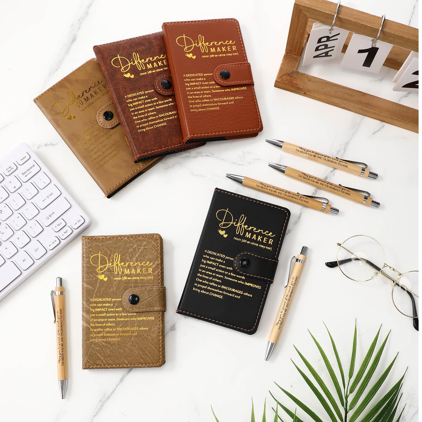 Marspark 10 Set Difference Maker Employee Appreciation Gifts Inspirational A5 Leather Notebooks with Pens Thank You Gifts Motivational for Men Women Volunteers Teachers
