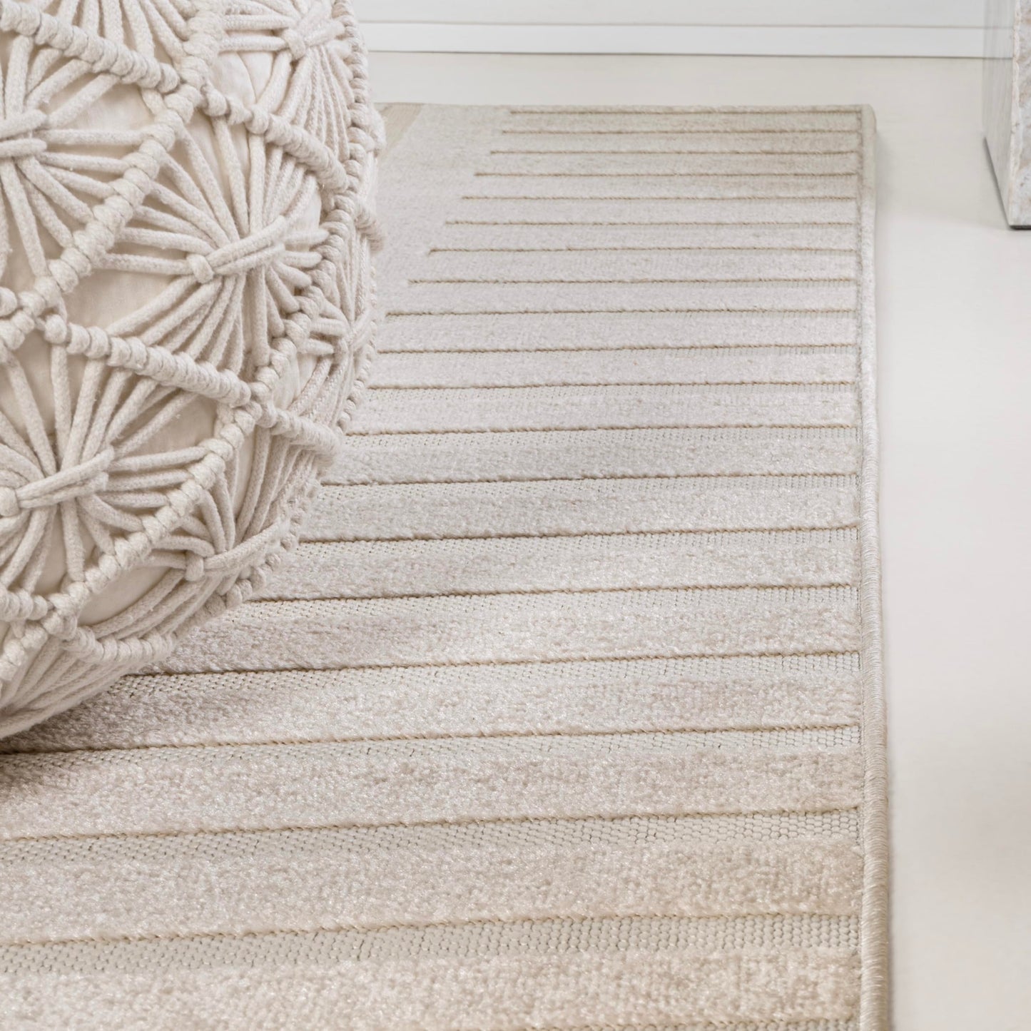 JONATHAN Y High-Low Arch Stripe Two-Tone Beige/Cream 2x8 Indoor/Outdoor Runner Rug, Anders MidCentury Modern, for Patio, Backyard, Living Room, Bedroom, Office, Hose-Washable (SCN107C-28)