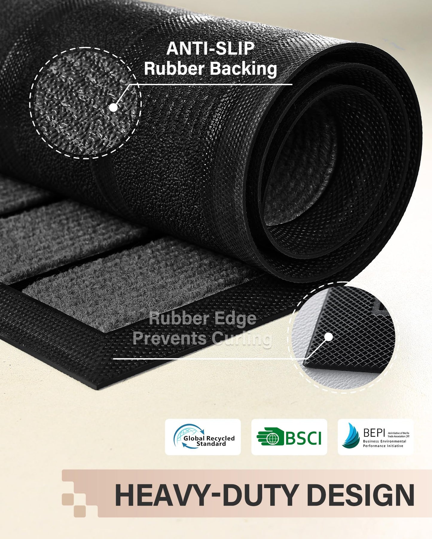 Front Door Mat for Outdoor Entrance: All Weather Non-Slip Welcome Mat for Indoor Entryway, Patio, Garage, Porch - Thin Absorbent Dirt Trapper Doormat - Weatherproof, Easy to Clean - 30" x 17", Gray