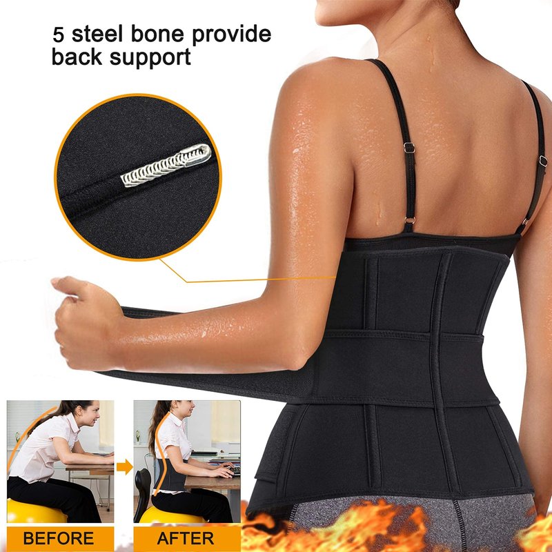 Eleady Wowen Sauna Waist Trainer Trimmer Belt for Weight Loss Corset Slimming Body Shaper Cincher Workout Sweat Sport Girdles (Black, Medium)