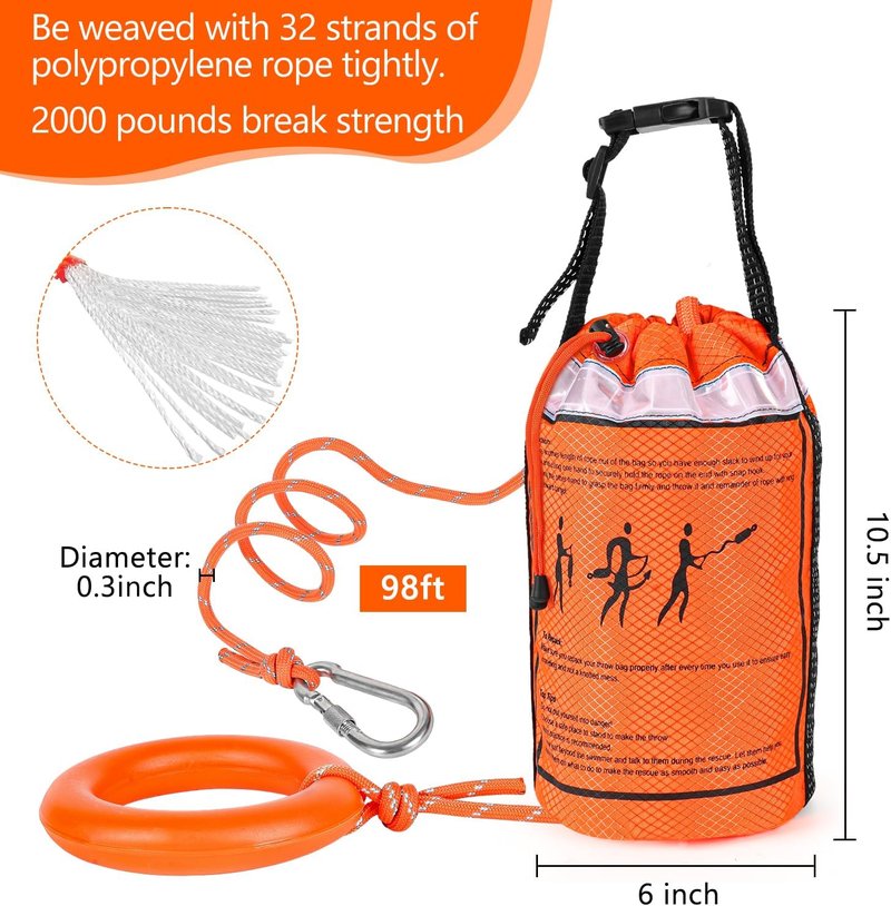 Water Rescue Throw Bag - Emergency Rescue Rope for Kayaking & Boating | 50/70/98FT Length, 2000lbs Strength
