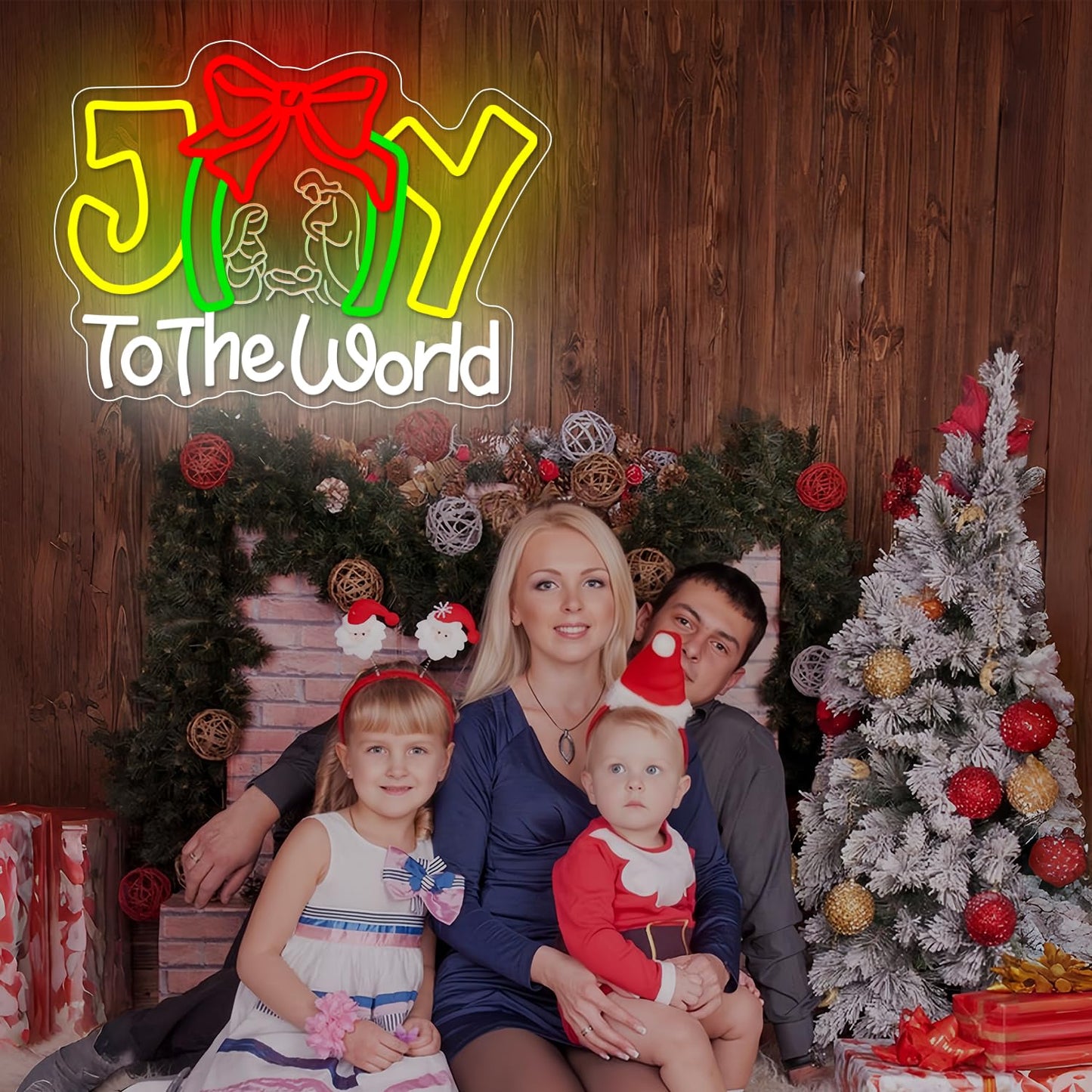 Joy to Tthe World Neon Sign Christmas Neon Sign for Wall Decor christmas Neon Light Dimmable Christmas Neon Light Sign for Bedroom Living Room Holiday Party