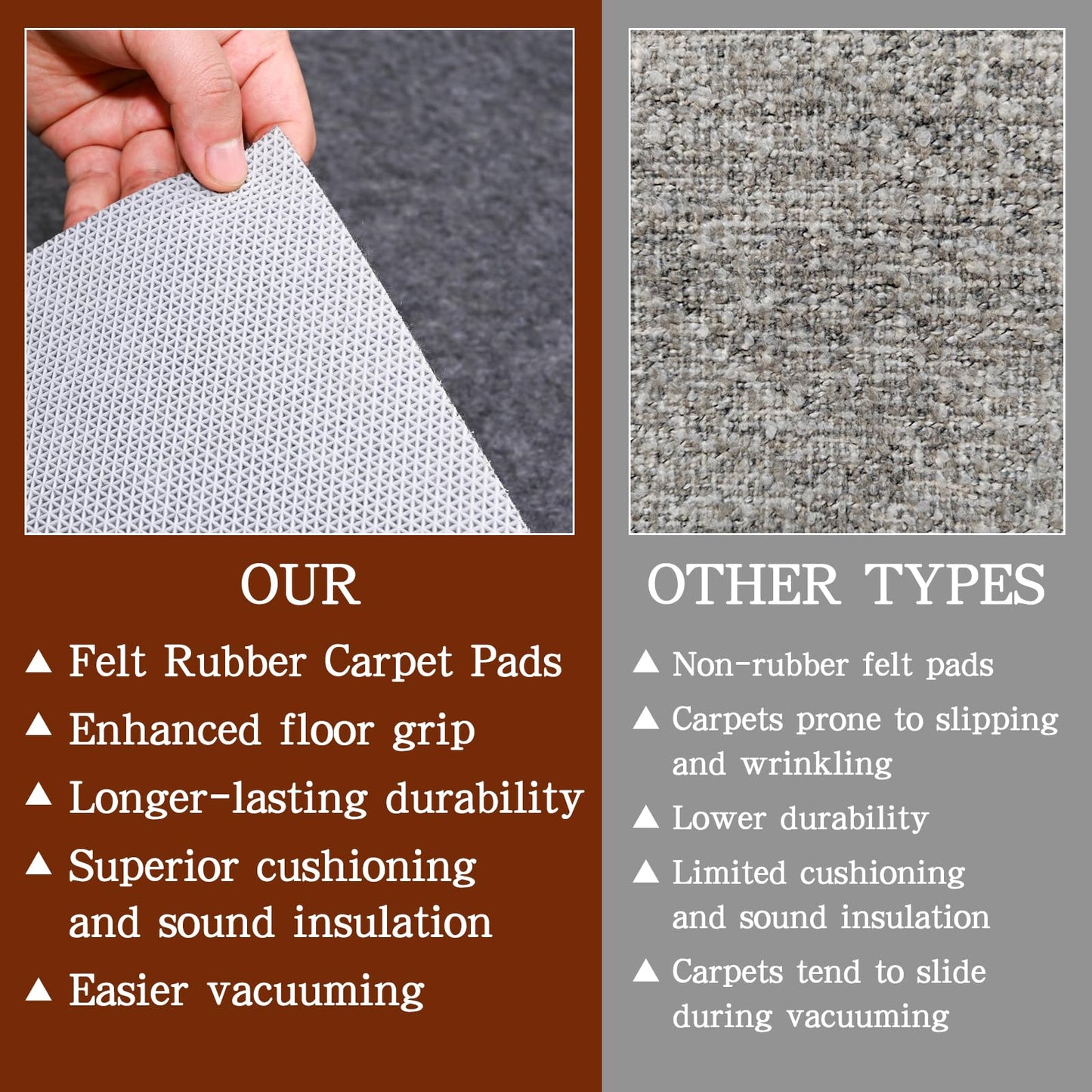Rug Pad Waterproof Non-Slip 6x9 ft, 1/8" Thick Felt Cushion Pad for Area Rugs – Protects Hardwood, Tile & Laminate Floors – Keeps Rugs Flat & Secure