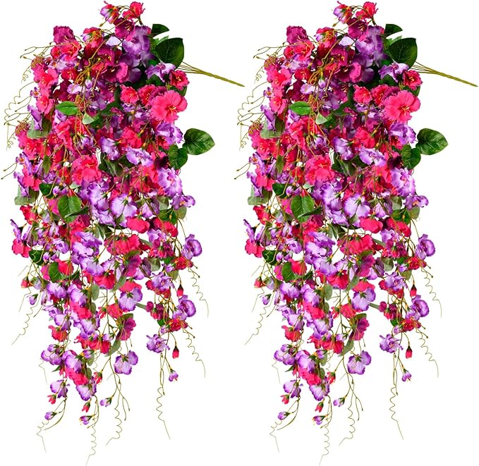 Artificial Flowers for Outdoors 2 Pack Fake Hanging Plants with Faux Hibiscus Flowers Summer Fall Decor UV Resistant Silk Leaves for Indoor Outdoor Front Door Porch Patio Planter Decor