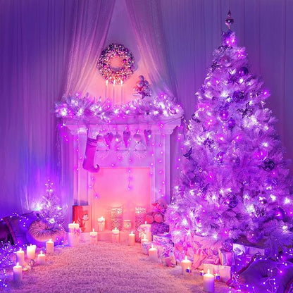 Vivideal 100 LED String Lights Outdoor Waterproof 33ft Purple String Lights Clear Wire with 8 Modes Plug in Purple Christmas Light for Tree Party Christmas Decorations