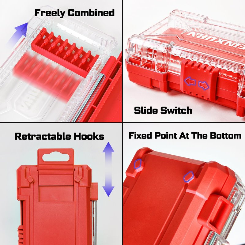 Geinxurn 1Pc Red Storage Box Case, small parts box with detachable divider, Screwdriver Bit Set Box