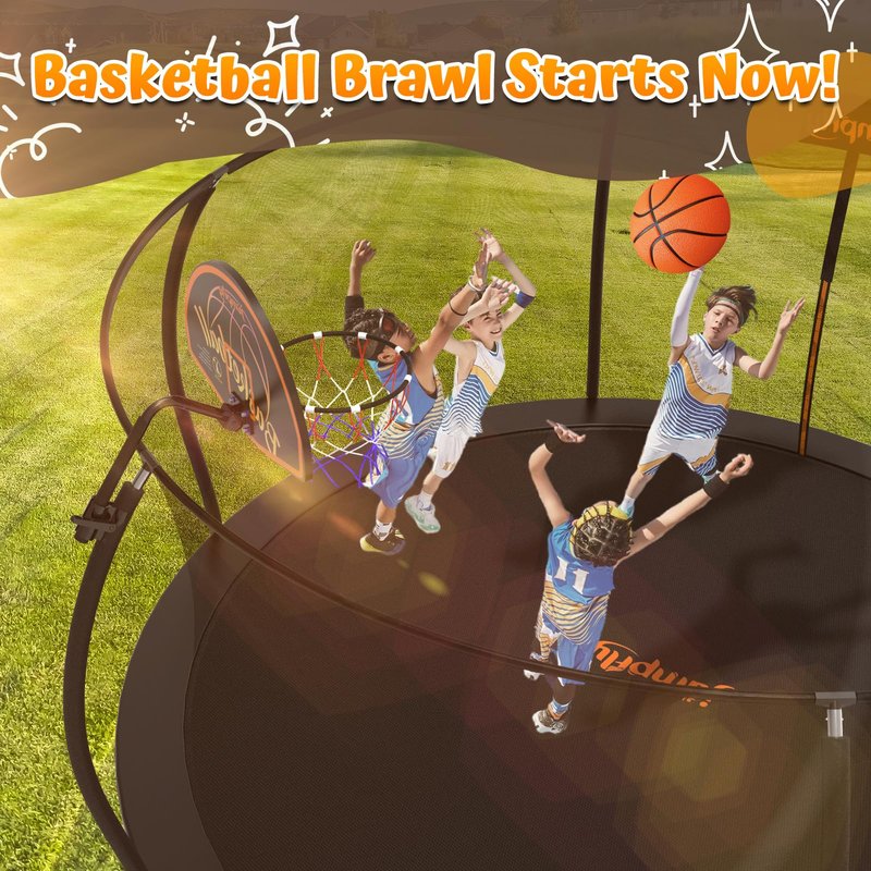 Jumpfly Trampoline Basketball Hoop Attachment, Basketball Hoop for Trampoline Easy to Install, Universal Trampoline Accessories Fits Straight Pole & Curved Pole with Mini Balls & Pump