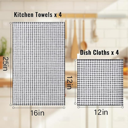 Homaxy Kitchen Towels and Dishcloths Set, 16 x 25 and 12 x 12 Inches, Super