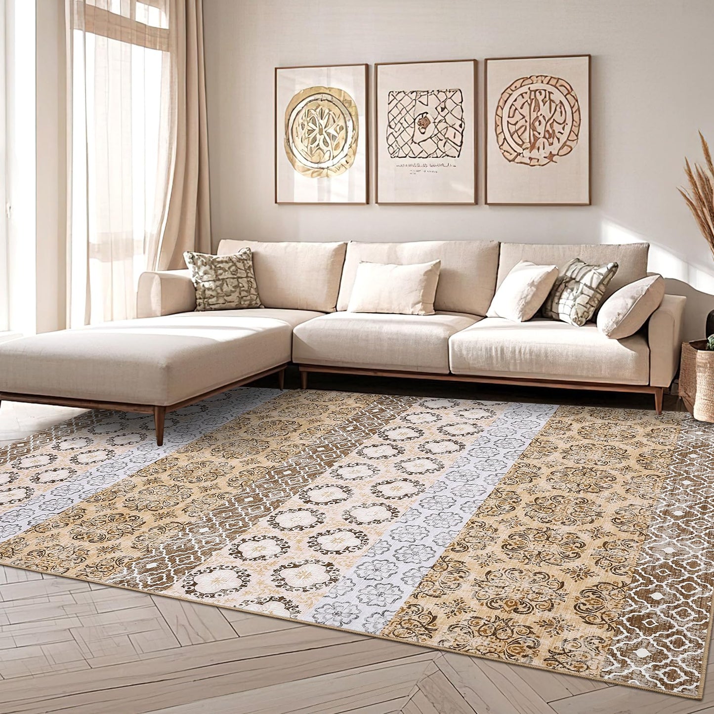 Garvee Washable Rugs 5x7 Dining Room Rugs for Under Table Modern Abstract Accent Rug Non Shedding Low Pile Foldable Carpet Non Slip Contemporary Mat for Bedroom, Nursery, Living Room, Office, Coffee