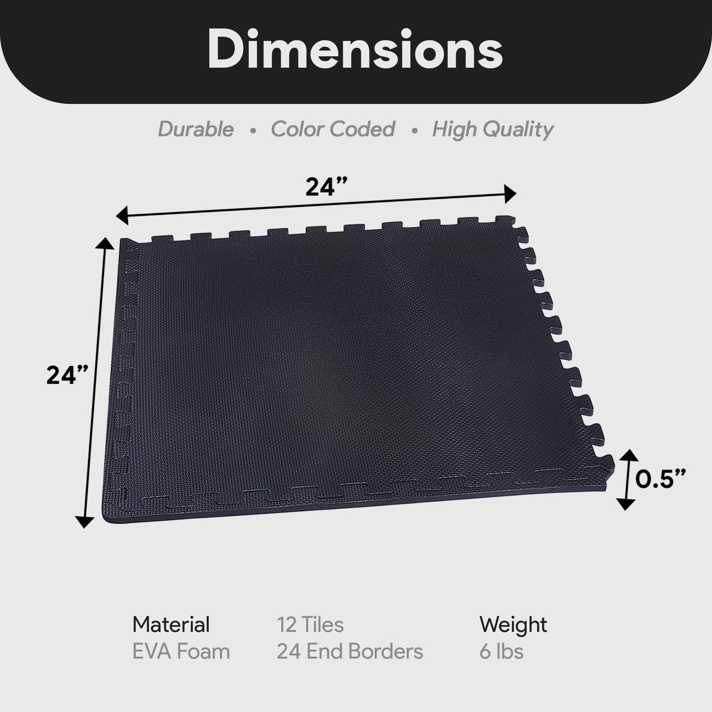 BalanceFrom Puzzle Exercise Mat 1/2" Thick, EVA Interlocking Foam Floor Tiles for Home Gym, Mat for Home Workout Equipment, Floor Padding for Kids, Black, 24 in x 24 in x 1/2 in, 48 Sq Ft - 12 Tiles