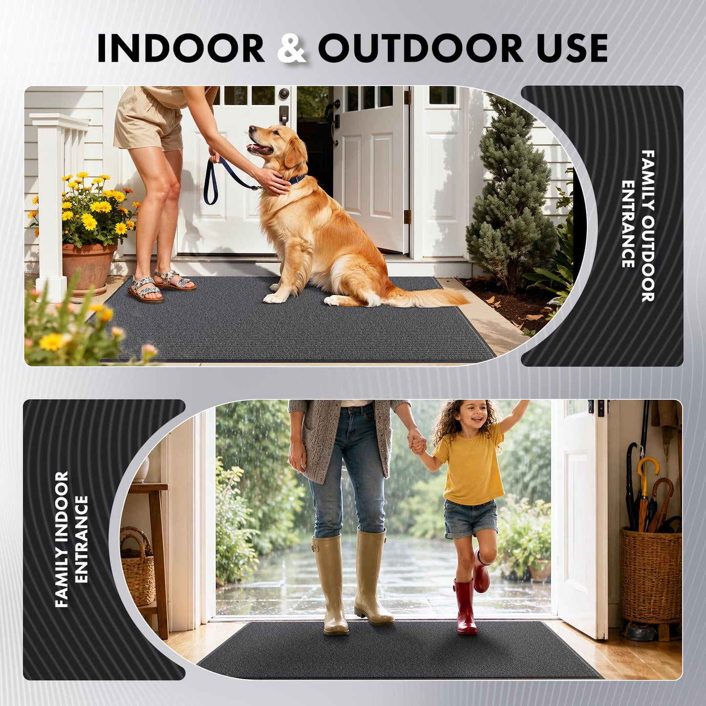 Bathway Front Door Mat 3' x 5' Indoor Outdoor Doormat Heavy Duty Commercial Rugs for Entryway, Waterproof & Mud-Scraping Floor Mat Low Profile, Grey Non-Slip Entry Mat for Office Industrial Garage