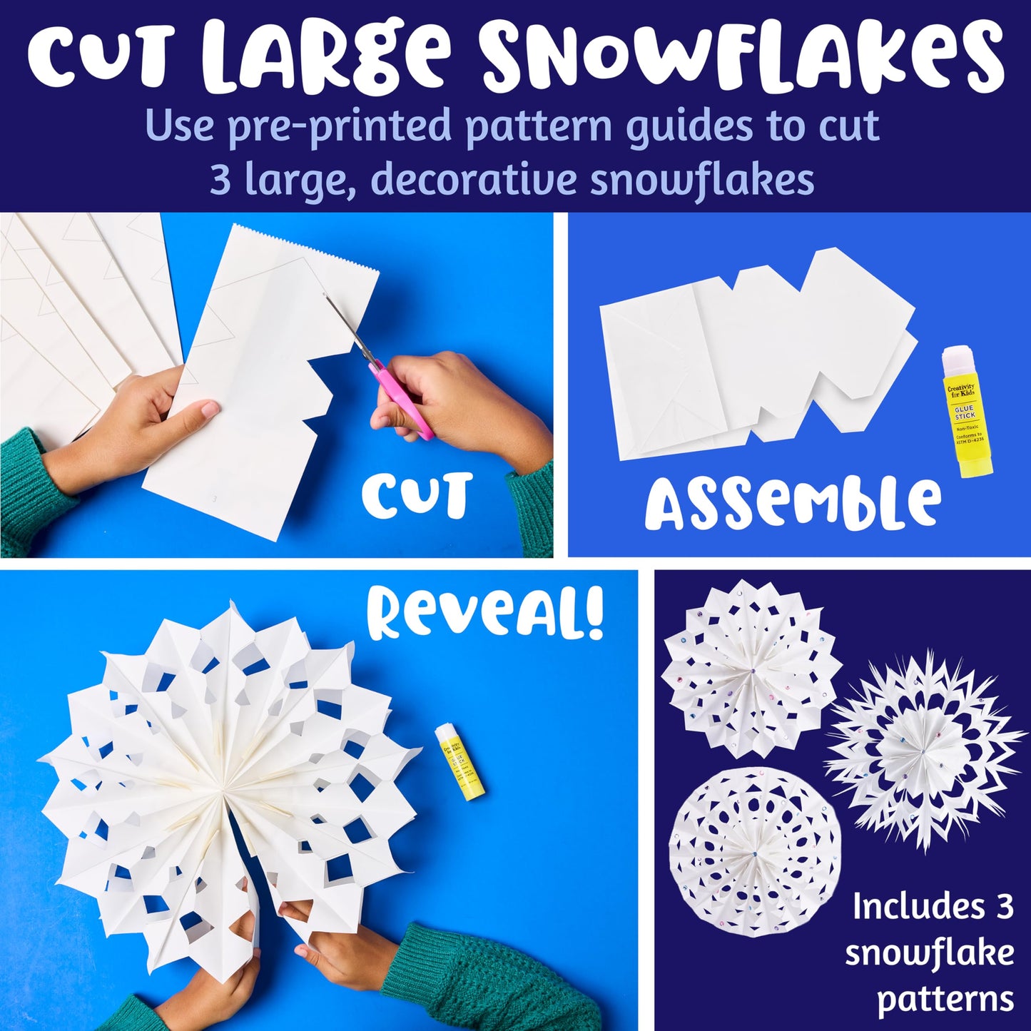 Creativity for Kids Make Your Own Snowflake Ornaments Kit | Fold & Decorate 8 Paper and Foil Snowflakes | DIY Christmas Ornament Craft for Kids to Inspire Creativity & Festive Fun (Ages 6+)
