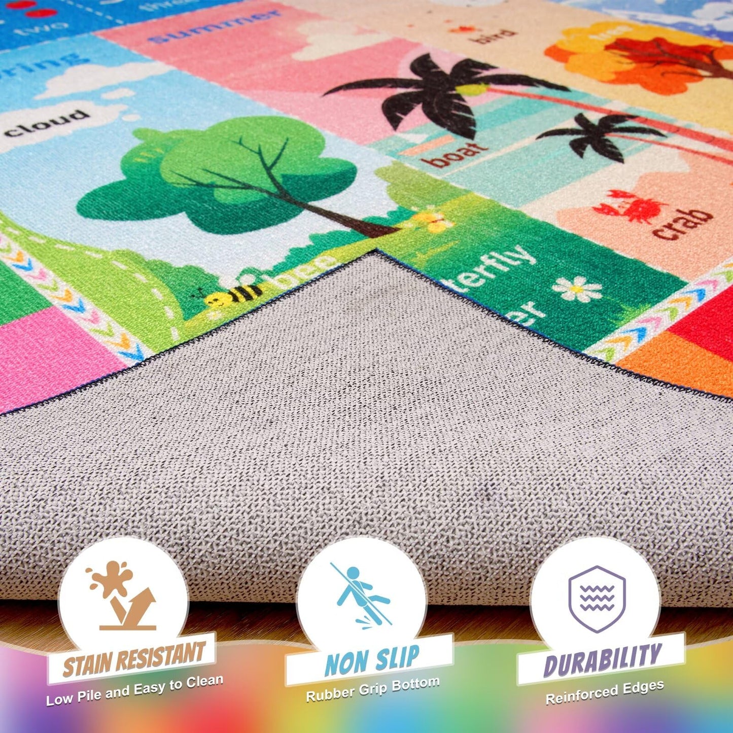 Macgace ABC Kids Rug for Playroom, 4x6 Washable Classroom Area Rugs, Toddler Educational Play Mat with Alphabet Numbers Seasons Shapes, Learning Fun for Preschool Children, Colorful