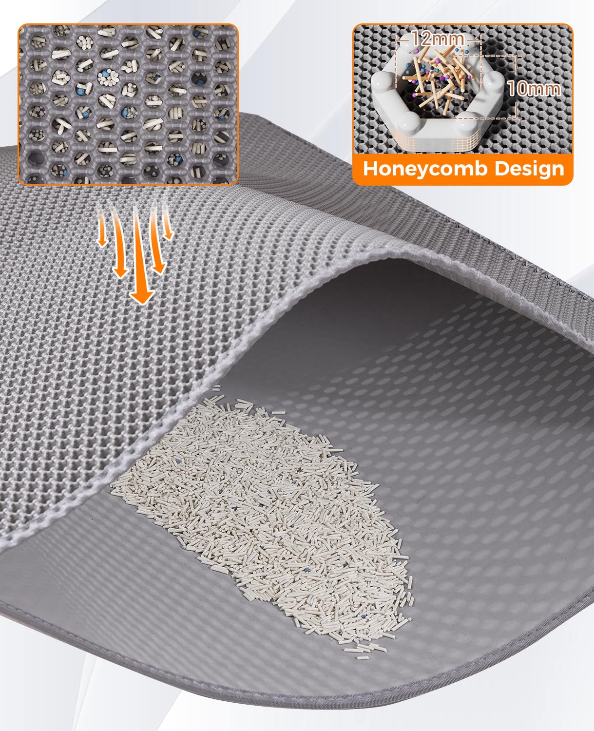 Poicrm Cat Litter Mat,Extra Large 46"x26",Honeycomb Dual-Layer Design – Traps Litter Effectively, Waterproof & Urine Proof, Non-Slip, No BPA/Phthalate, Washable & Easy Clean