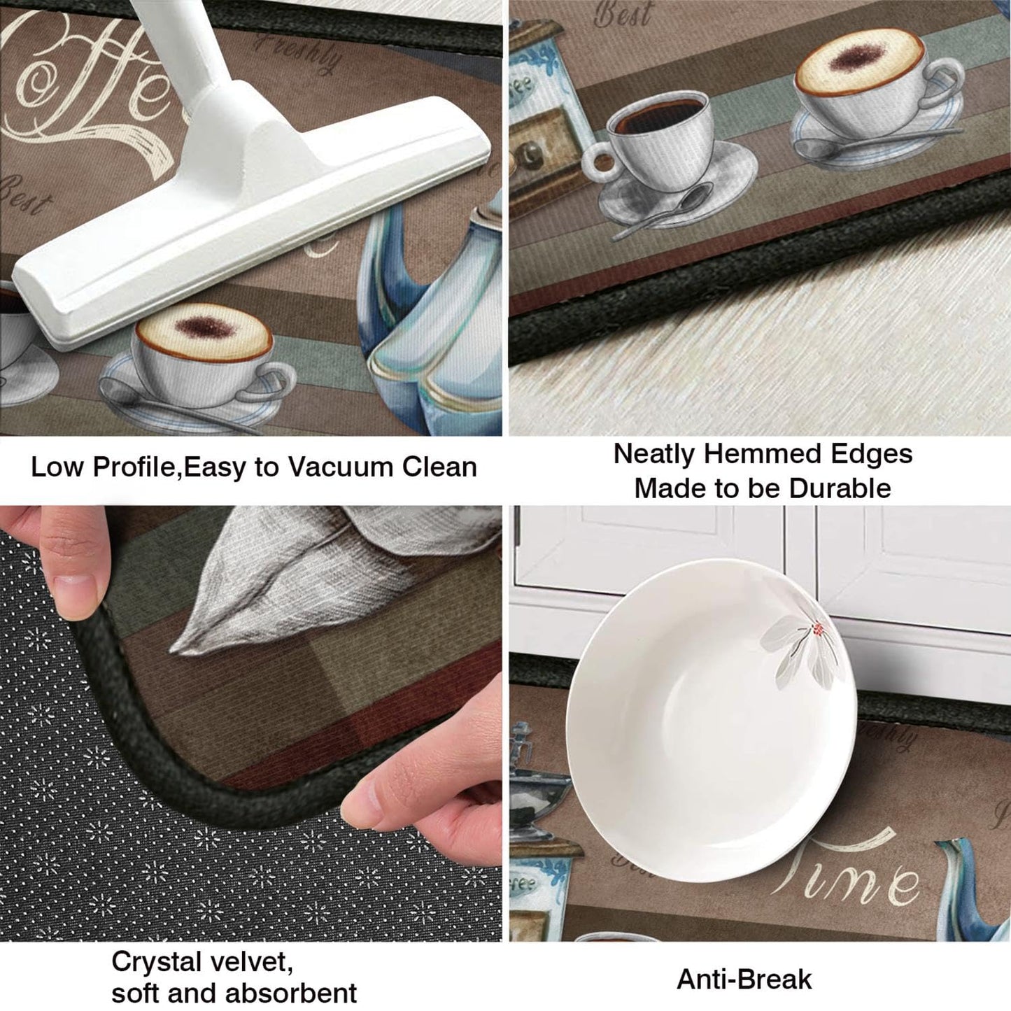 BOOWEATS 2 Piece Coffee Kitchen Decor Rug Set, Home Kitchen Sink Rugs and Mats Non Skid Washable Absorbent Microfiber Kitchen Floor Carpet 17"x47"+17"x30"
