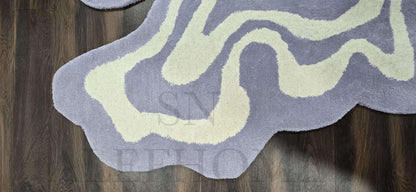 Premium Hand-Tufted Wool Rug 3×3 ft – Irregular Organic Shape with 3D Optical Illusion Design | Modern Accent Carpet for Living Room, Bedroom, Kids Playroom, Lounge, Home Decor, Silver & Green