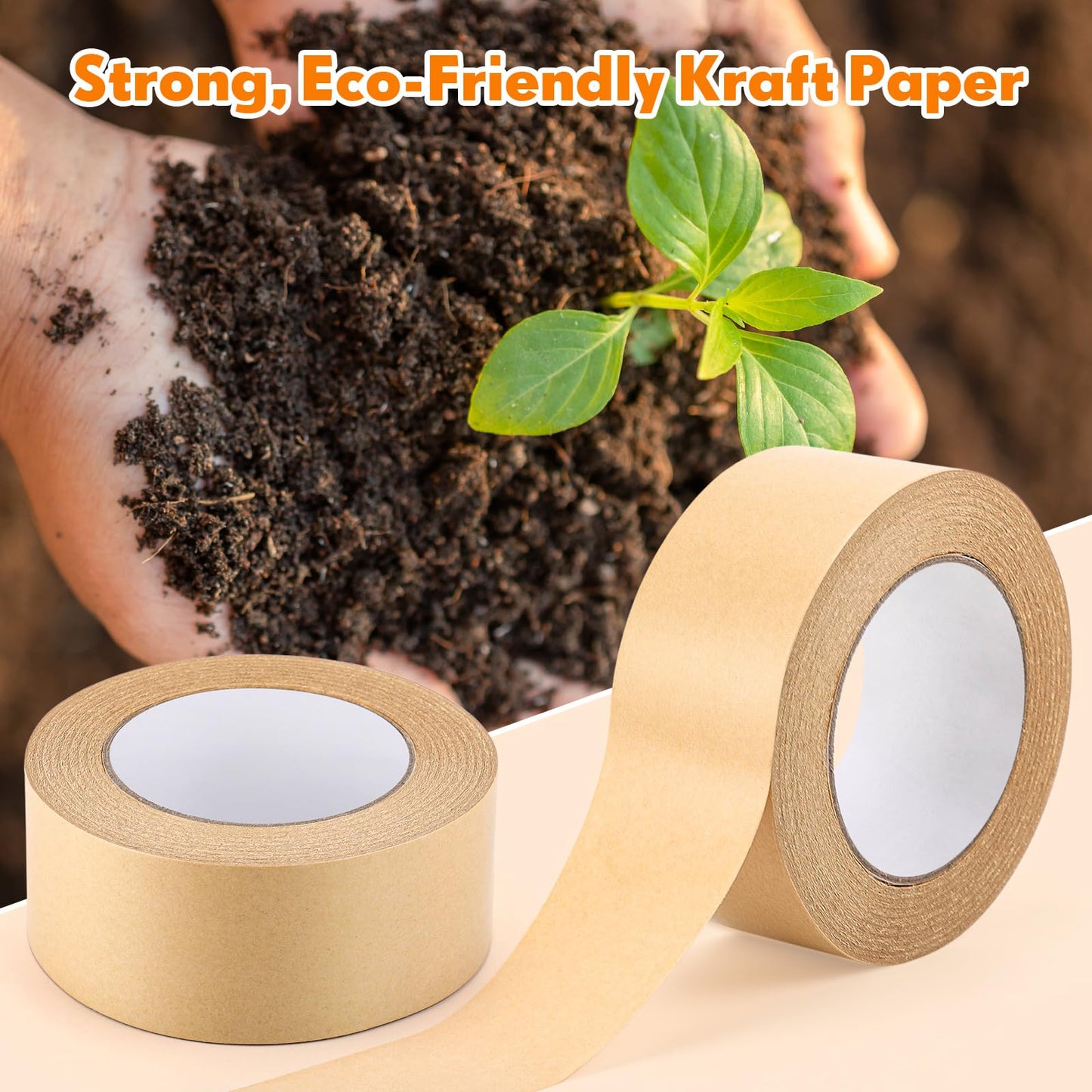 Treela 18 Rolls Brown Packing Tapes Bulk 2 Inch x 55 Yards Kraft Paper Tape Packaging Tapes Tear by Hand for Cardboard Masking Sealing Boxes Express Parcels Office Use