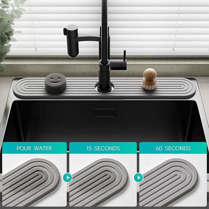 Stone Faucet Mat for Kitchen Sink – Diatomite Fast-Drying Stone Tray, Faucet