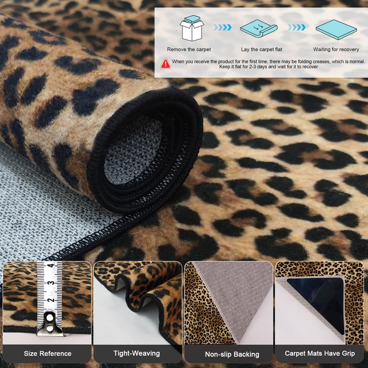 Aukib Leopard Rug 4x6 Cheetah Print Washable Non-Slip Rug Ultra Soft Low-Pile Indoor Carpet for Living Dining Playroom