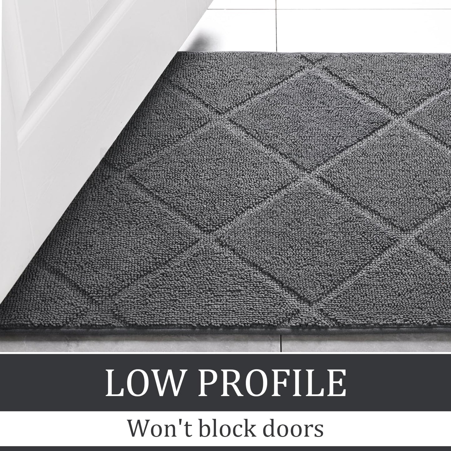 LOCHAS Grey Indoor Door Mat 20x32 Inch, Rubber Backing, Washable Absorbent Chenille Doormat, Low-Profile, Non Slip Microfiber Entrance Mat, Quick Dry Resist Dirt Front Welcome Mats for Entryway Home