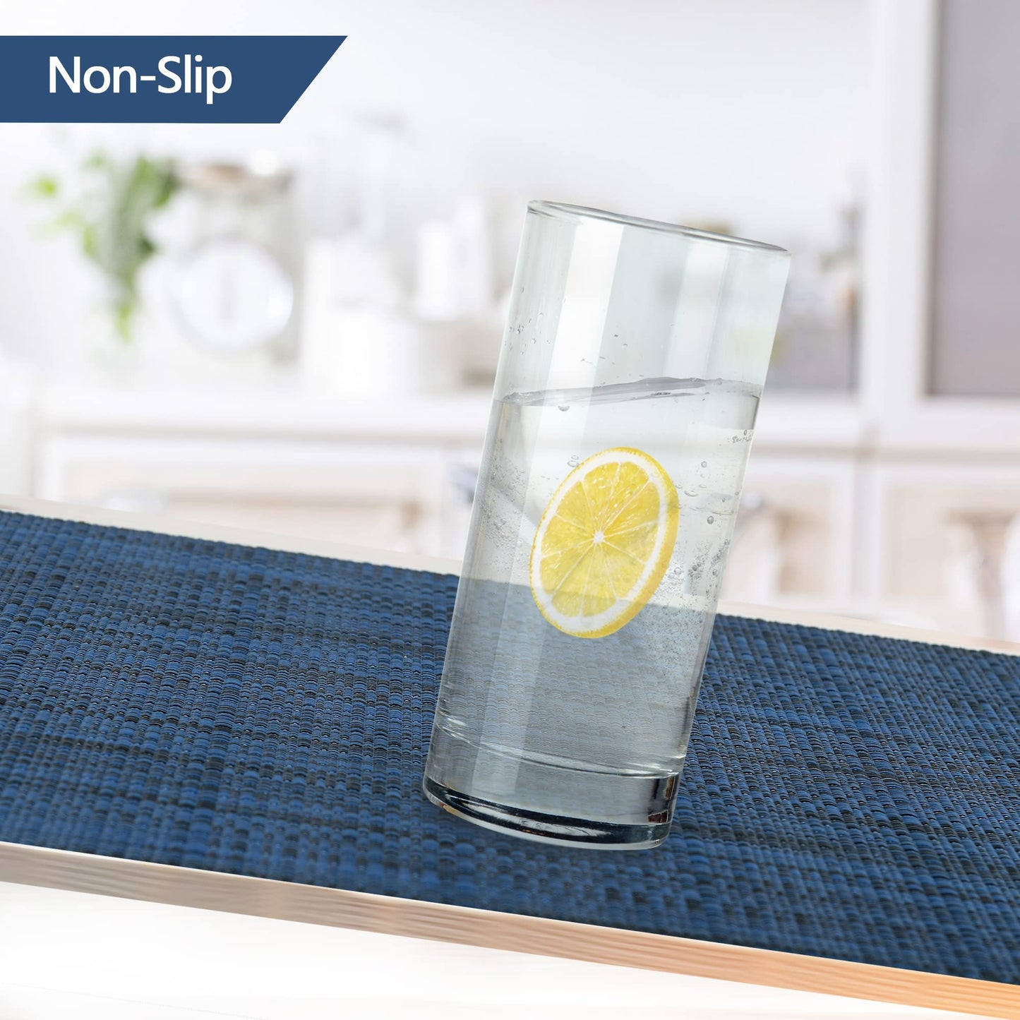 SLKQG Navy Blue Placemats Set of 4 - Easy Clean Washable Vinyl Placemats - Wipeable Heat Resistant Table Mats for Dining Table - 17x12 Inch (Navy Blue, 4)