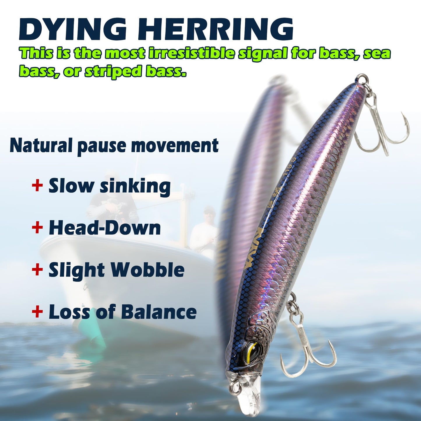 MYSOAS Jerkbait Fishing Lure Minnow 119S, Slow Sinking Saltwater Surf Fishing Lures with Tungsten Weight, Long Cast System, Through-Wire Construction, BKK 4X Hooks, for Halibut Striped Bass Surf Perch