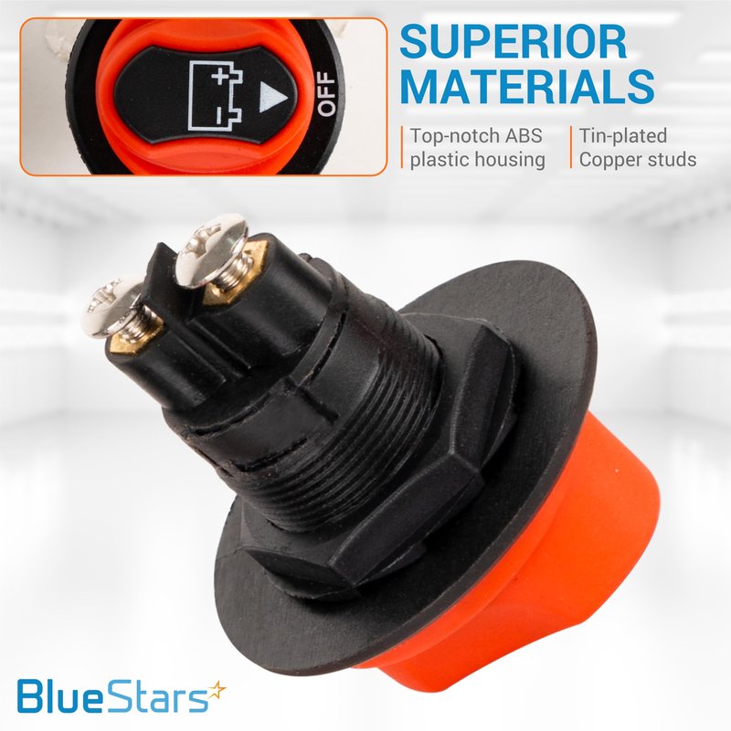 BlueStars Battery Isolator Selector Switch for Boat 50A Continuous 75A Intermittent 12V to 50V Water-Proof ON/Off Boats, Marines, Cars, Vehicles, Campers, RV, Motorcycles, Yachts