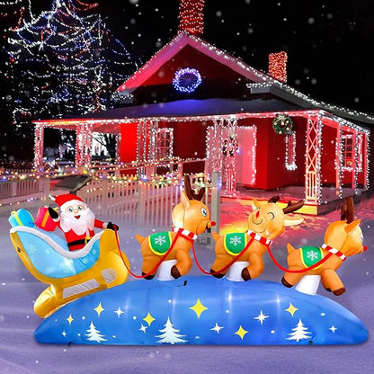 9.5FT Christmas Inflatables Outdoor Decorations Santa Claus on Sleigh with 3 Reindeer Christmas Blow ups Built in LED Lights Inflatable Christmas Decorations for Holiday Garden Lawn
