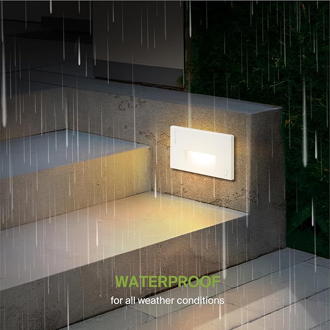 ASD LED Recessed Step Light Fixture, Outdoor & Indoor Stair Tread Lighting | 3CCT, Dimmable, Waterproof, ETL Listed | 3W 120LM 3000K-5000K 120V | Staircase Hardwired Illumination | White, 4 Pack